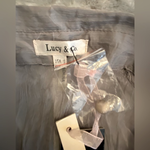 Lucy & Co. Gray sheer button up sequin embellished v-neck blouse size S. NWT - Picture 3 of 11